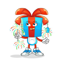 gift head cartoon with fireworks mascot. cartoon vector