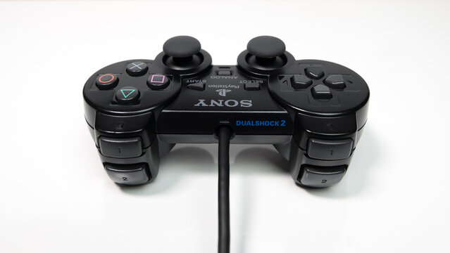 Sony Dualshock 2 controller for PlayStation 2 PS2 Games Console. Rear view.