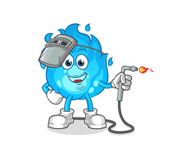 blue fire welder mascot. cartoon vector