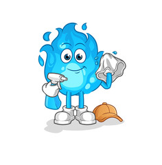 blue fire cleaner vector. cartoon character