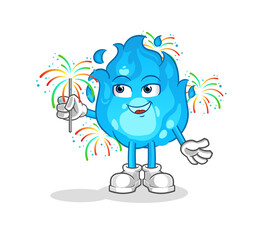 blue fire with fireworks mascot. cartoon vector