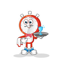 alarm clock head cartoon waiter. cartoon mascot vector