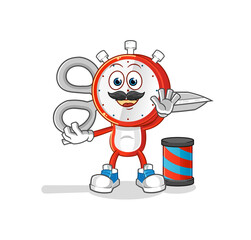 alarm clock head cartoon barber. cartoon mascot vector