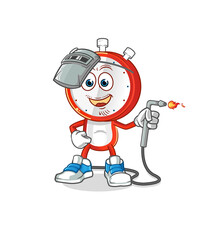 alarm clock head cartoon welder mascot. cartoon vector