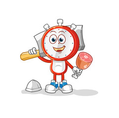 alarm clock head cartoon Butcher illustration. character vector