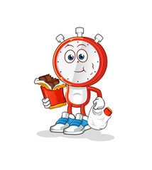 alarm clock head cartoon eat chocolate mascot. cartoon vector