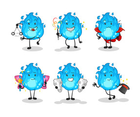 blue fire magic group character. cartoon mascot vector