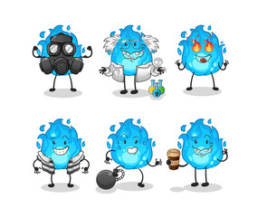 blue fire villain group character. cartoon mascot vector