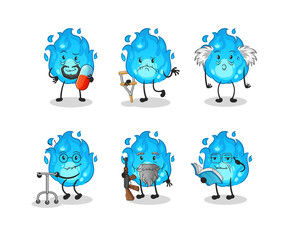 Fototapeta premium blue fire elderly character. cartoon mascot vector