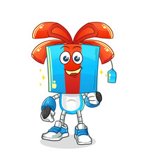 gift head cartoon robot character. cartoon mascot vector