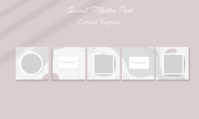 Social media carousel post template bundle with abstract organic shape background 
