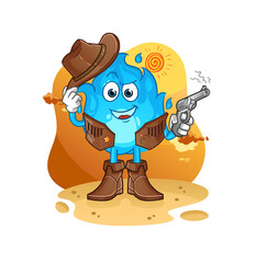 blue fire cowboy with gun character vector