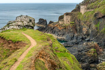 Crown tin mines of Botallack,perched delicately on the cliffs in West Penwith.Cornwall,United...