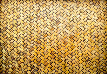 Natural old wicker braided woven rattan Sedge grass texture background pattern in golden brown colors