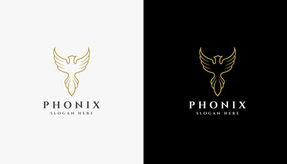elegant eagle phoenix line art logo design - obrazy, fototapety, plakaty