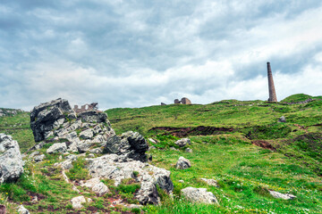 Botallack tin mines,perched delicately on the cliffs in West Penwith.Cornwall,United Kingdom.