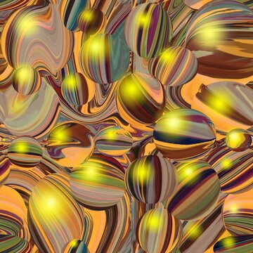 Seamless abstract pattern in golden and yellow colors resembling many transparent balls with bright highlights