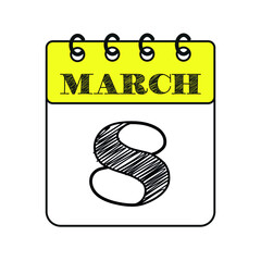 March 8 calendar icon. Vector illustration in flat style.