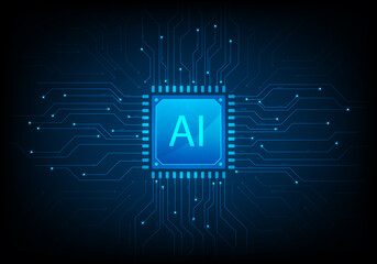 ai cpu digital technology on blue background. artificial intelligence computer. vector illustration abstract futuristic hitech style. computing processor board chip wallpaper. - obrazy, fototapety, plakaty