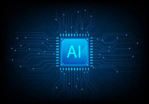 ai cpu digital technology on blue background. artificial intelligence computer. vector illustration abstract futuristic hitech style. computing processor board chip wallpaper.