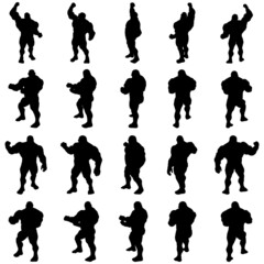 360 rotation of big muscular man silhouette and victory celebration