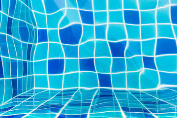 Blue grid background with water ripple texture of swimming pool