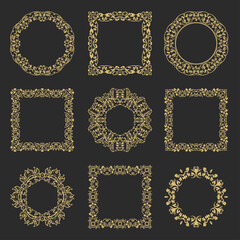 Set circular floral baroque ornament.