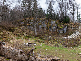 Late autumn in nature, dull time and cloudy sky, dull colors and the breath of winter, walking in the countryside. -