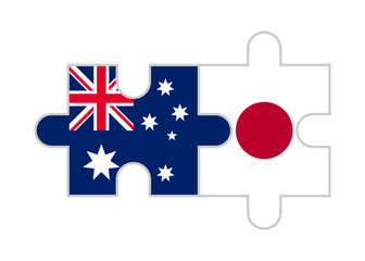puzzle pieces of australia and japan flags. vector illustration isolated on white background