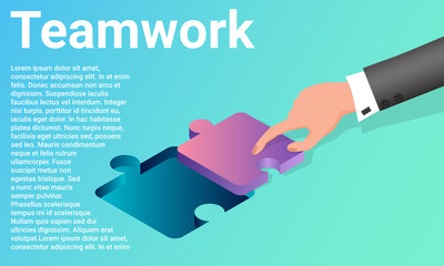 Teamwork.Coworking and office work.Joint achievements.Poster in business style.Flat vector illustration.