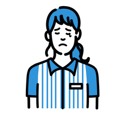 涙を流して悲しんでいるコンビニ店員の若い女性
