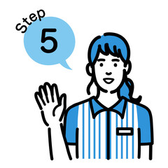 Fototapeta na wymiar ステップ5 手順について説明をしているコンビニ店員の若い女性 