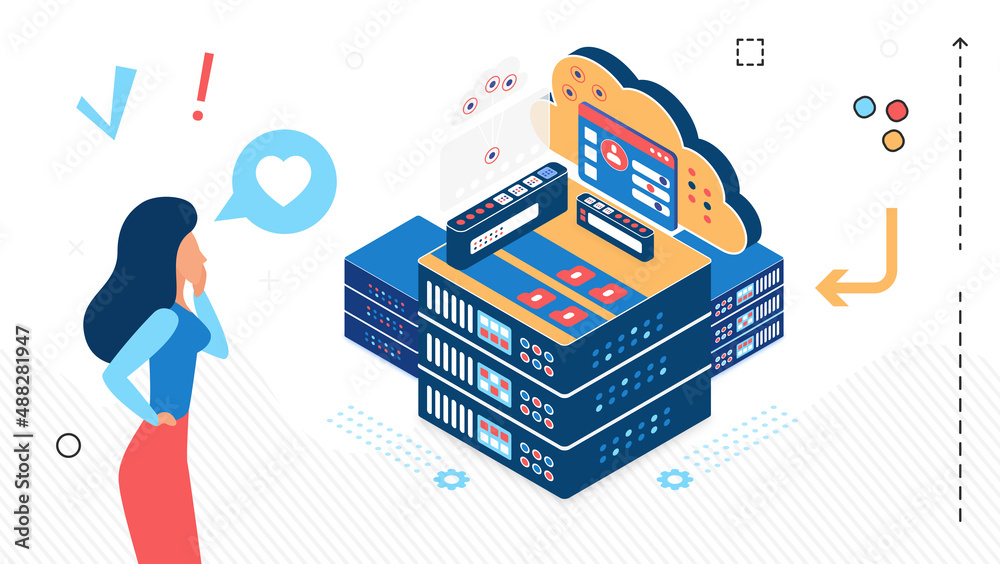 Poster Internet data center centralizing it operations and equipment. Server information security storage