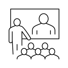 online conversation with group line icon vector illustration