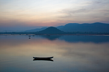 A boat floating in a Godavari river at Badrachalam
