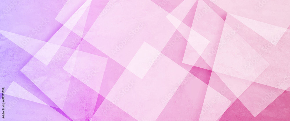 Poster abstract blue and pink background with diamond and triangle shapes layered in modern abstract patter