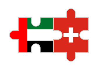 Obraz premium puzzle pieces of united arab emirates and switzerland flags. vector illustration isolated on white background