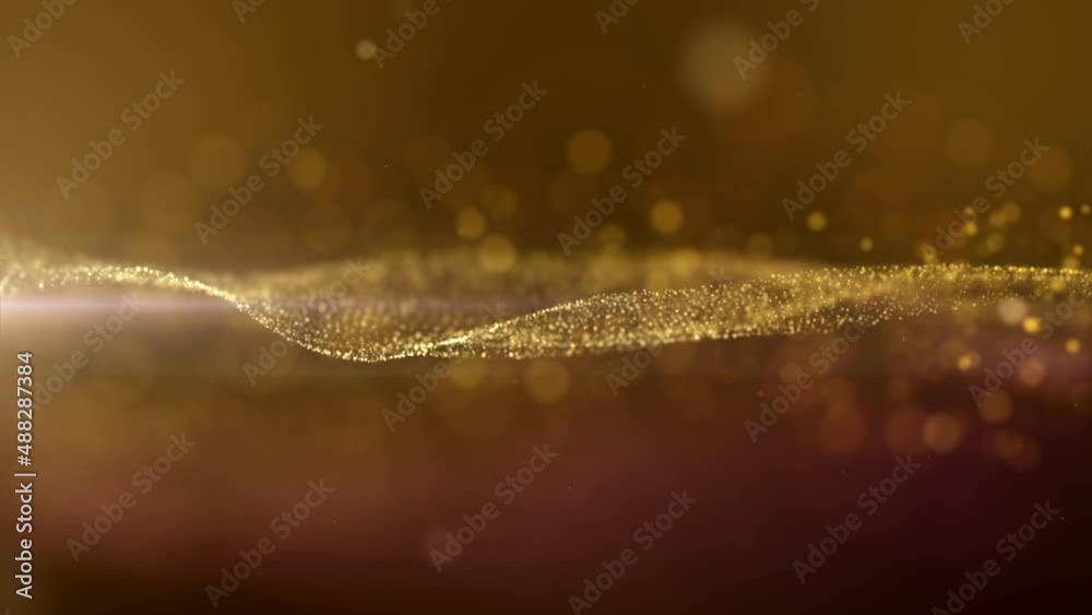 Poster Abstract luxurious, premium gold glittering flowing particles wave motion loop background