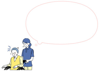 イライラしたシニアに困る介護福祉士と吹き出し