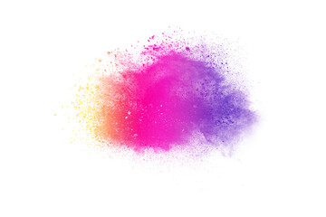 abstract powder splatted background. Colorful powder explosion on white background. Colored cloud. Colorful dust explode. Paint Holi.