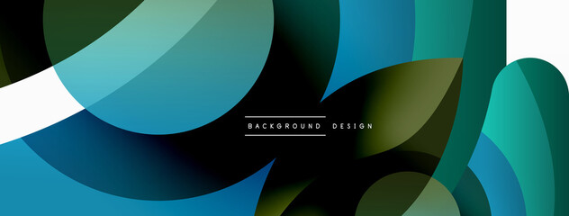 Abstract background with color geometric shapes. Beautiful minimal backdrop with round shapes circles and lines. Geometrical design. Vector illustration