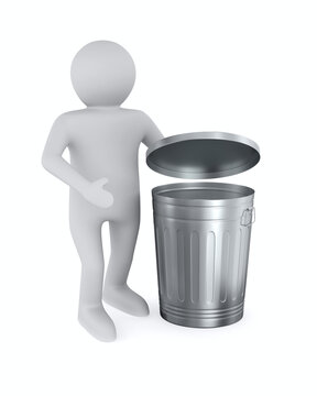 man with garbage basket on white background. Isolated 3D illustration