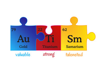 Autism awareness vector illustration. Word autism made as elements of periodic table 