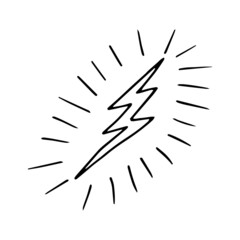 lightning hand drawn doodle, vector. icon, sticker.