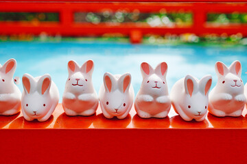 Obraz premium 京都 岡﨑神社のうさぎおみくじ Rabbit fortune at Okazaki Shrine in Kyoto, Japan 