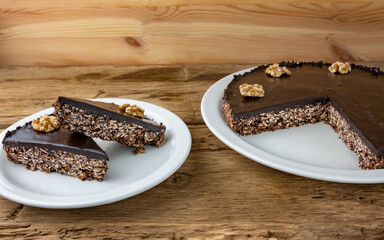 Matzo  chocolate cake  for Passover holidays. Selective focus.