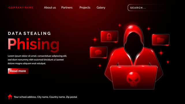 Data stealing phising theme landing page with dark background