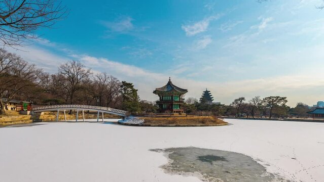 Winter and snow of Gyeongbok Palace in Seoul, South Korea