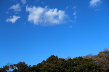 Obraz premium Blue sky background with some small clouds.