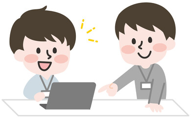 事務作業の指導をする男性 